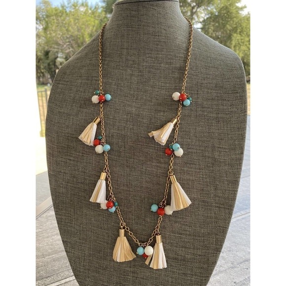 Talbots Necklace Jewelry Beaded Tussles Gold Tone 30” - Picture 6 of 10